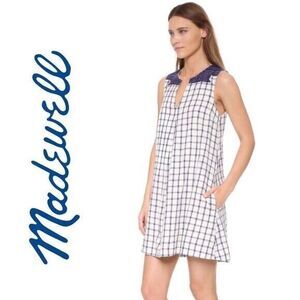Madewell Dress Womens XX-Small Blue Linen Embroidered Sunray Shirtdress F3053